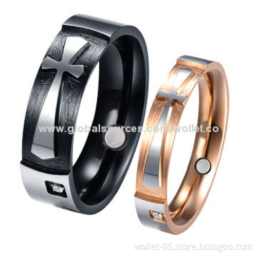 Fashion High-quality Wedding and Engagement Magnetic Rings with CZ Stone, IPG and IP Black Plating